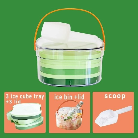 EcoDoor Ice Cube Trays for Freezer w/ Lid and Bin (3 Ice Trays, Ice Scoop & Bin) - Picture 1 of 5
